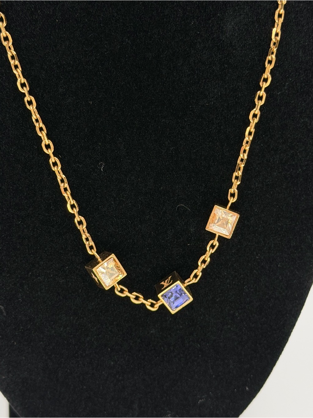 Louis Vuitton Gamble Necklace Gold with Purple and Clear Swarovski Crystals - Picture 6 of 13